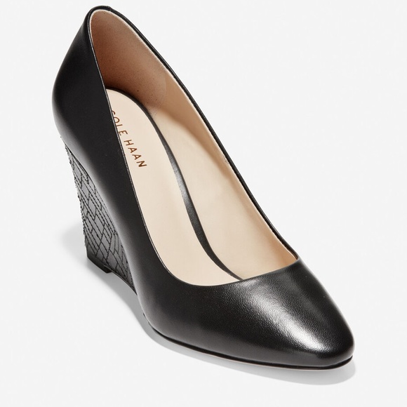 Cole Haan Marit Geo Wedge Heel Pump Black Leather - Picture 2 of 16